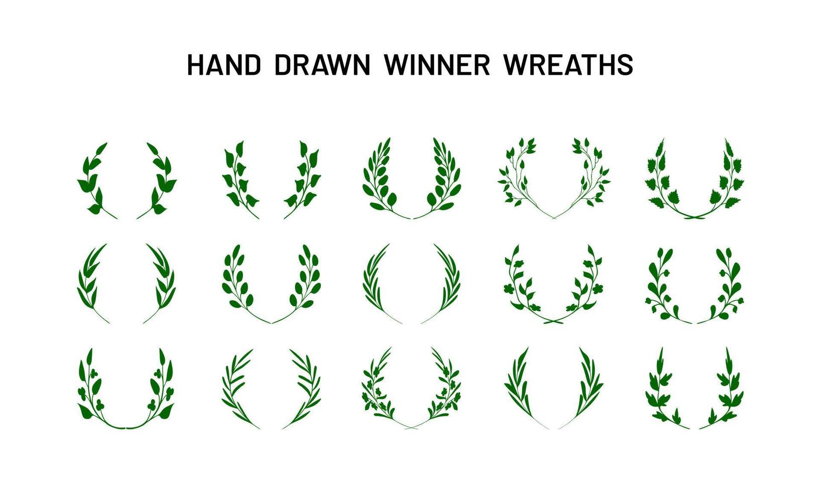 Simple Hand Drawn Sketches of Various Fantasy Victory Wreaths, Laurel Crowns. Collection of Design Elements vector