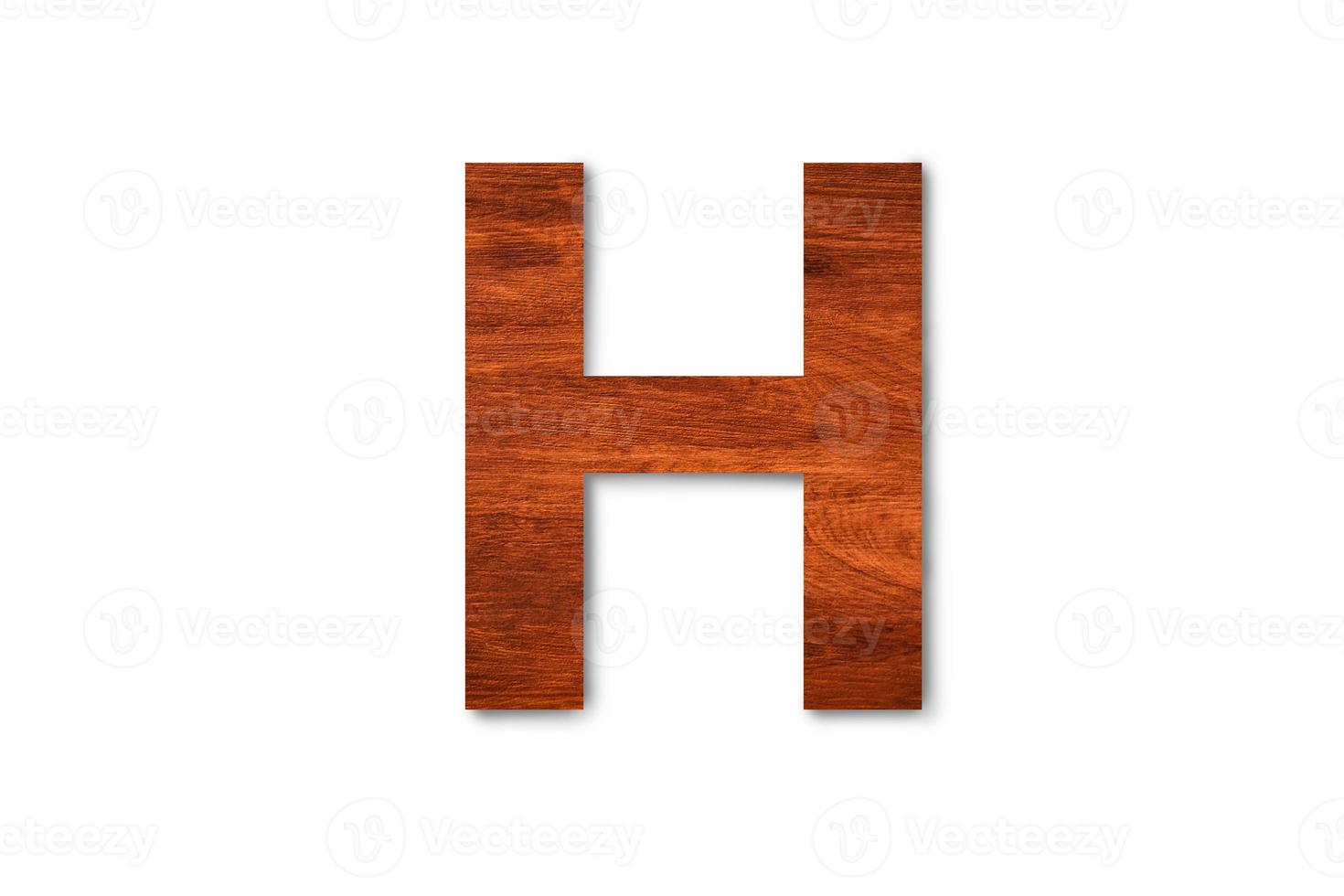 Modern wooden alphabet letter H isolated on white background with clipping path for design photo