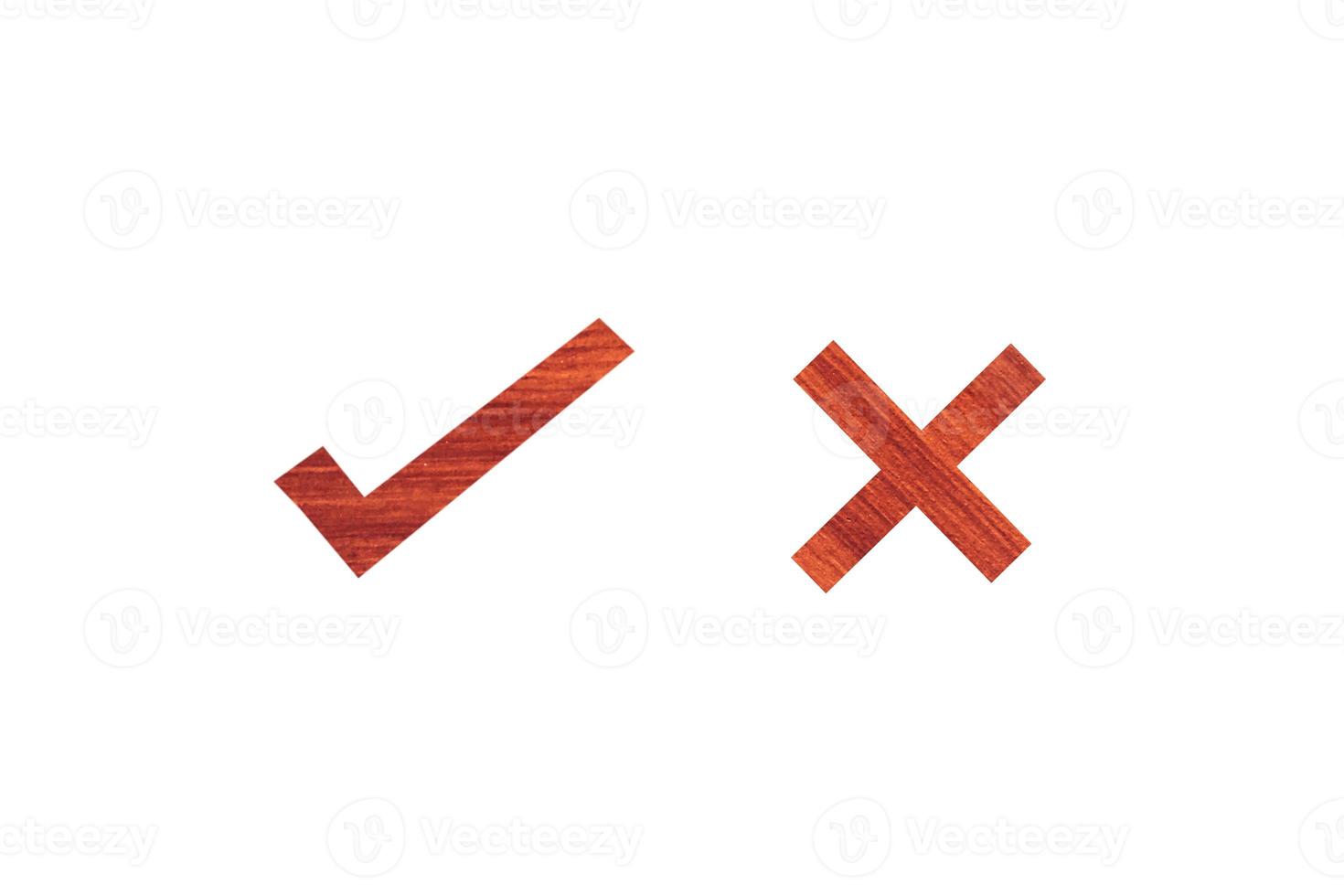 Wooden of True and false symbols isolated on white background. Clipping path for design photo