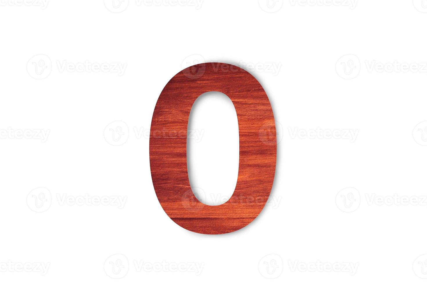 Beautiful Sign number zero material wood isolated on white background with clipping path for design photo