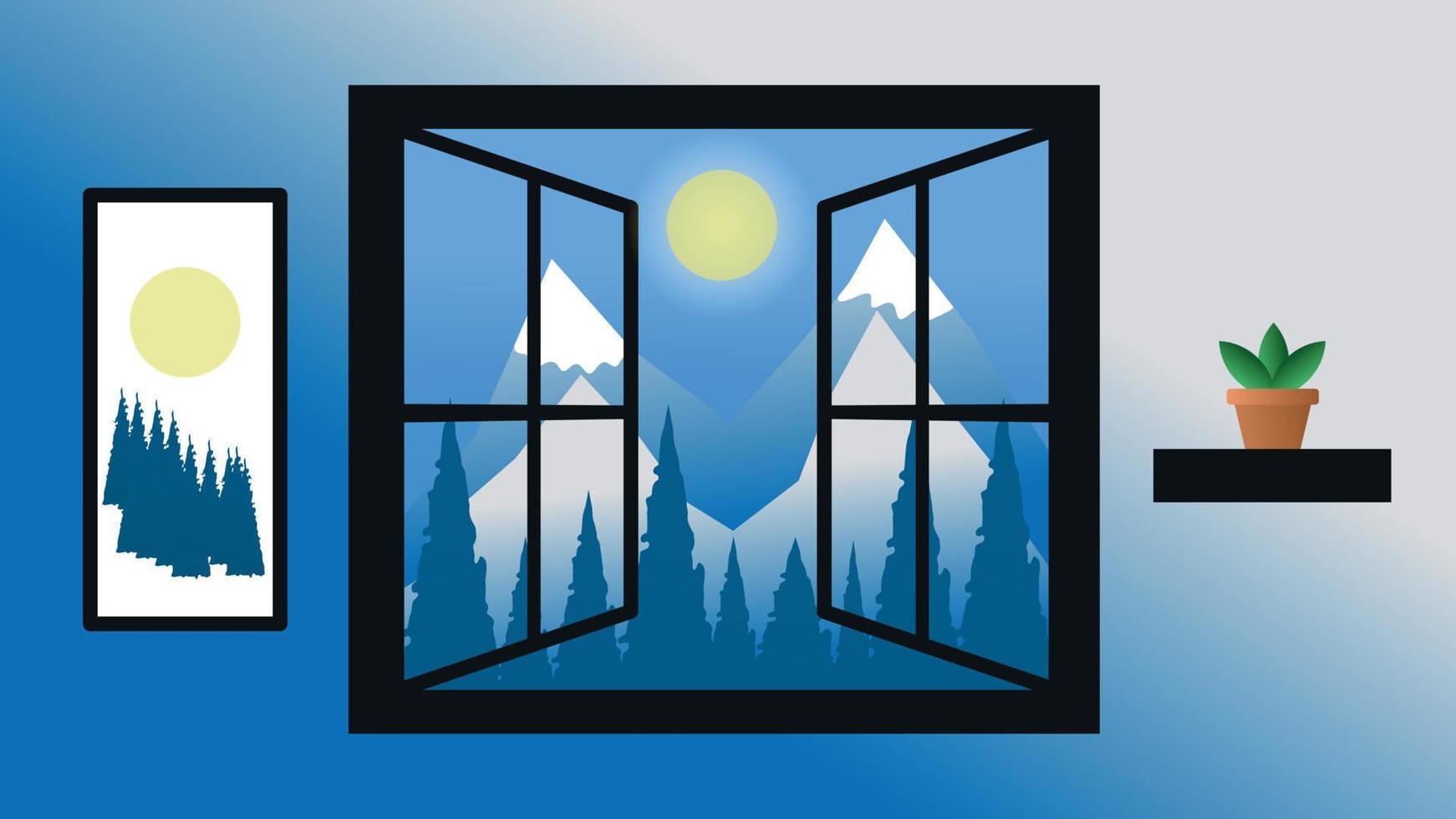 Winter window view design vector