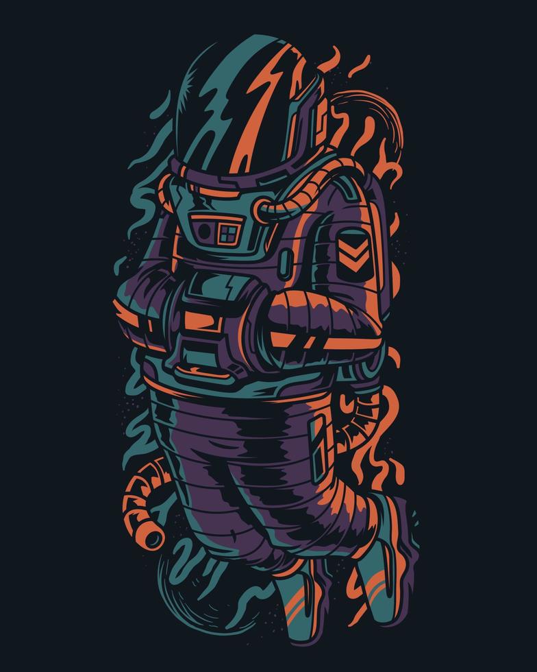 vector illustration artwork of an astronaut who is disconnected from his plane and he is confused