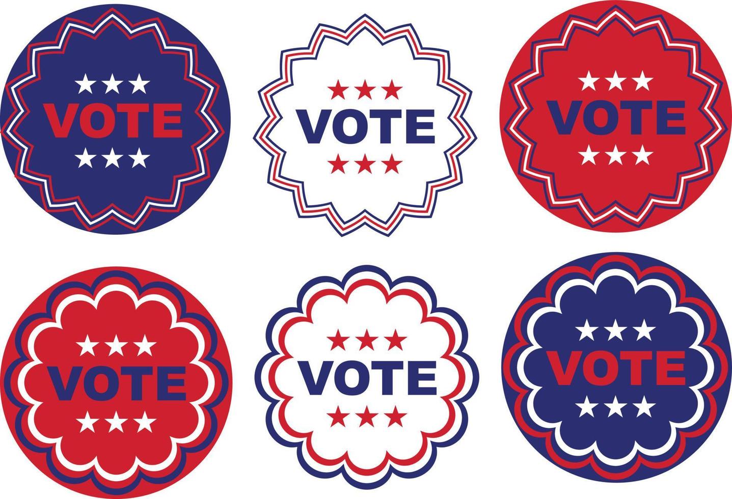 red white blue Vote circular signs with border patterns and stars vector