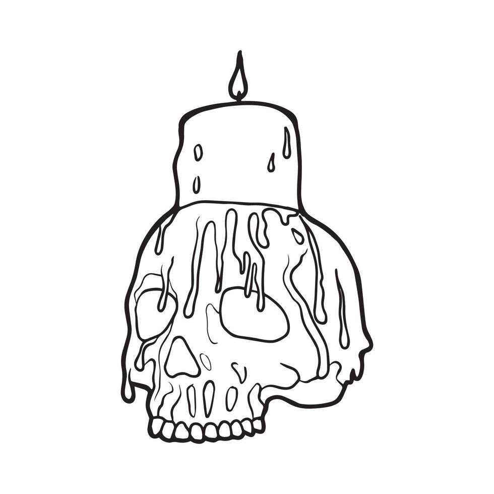 Skull with striped candlestick. Vector illustration.