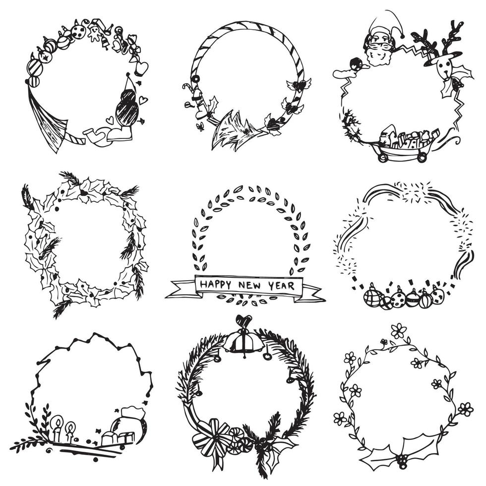 Christmas wreaths vector set,free hand drawing wreaths