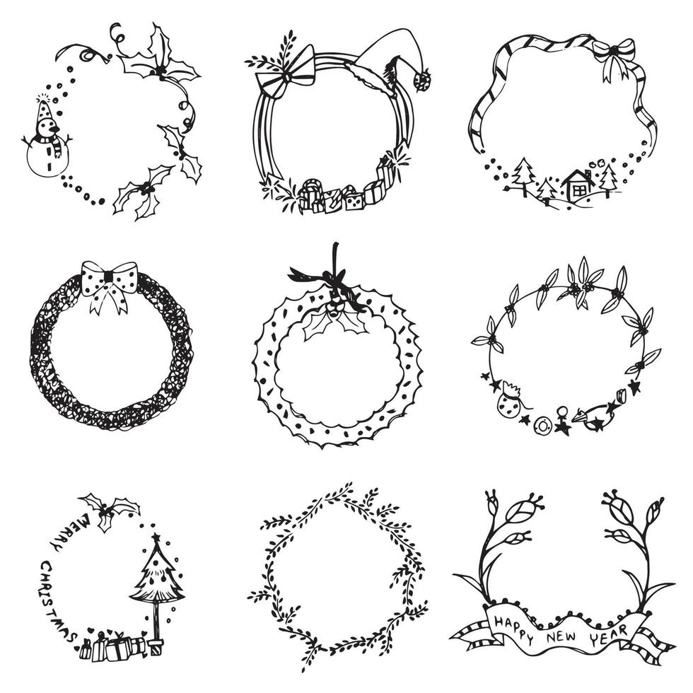 Christmas wreaths vector set,free hand drawing wreaths