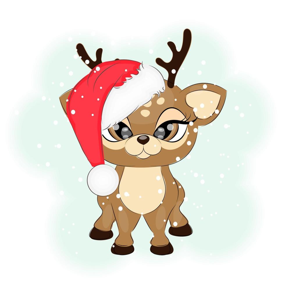 Cute Christmas reindeer in a Santa hat vector illustration