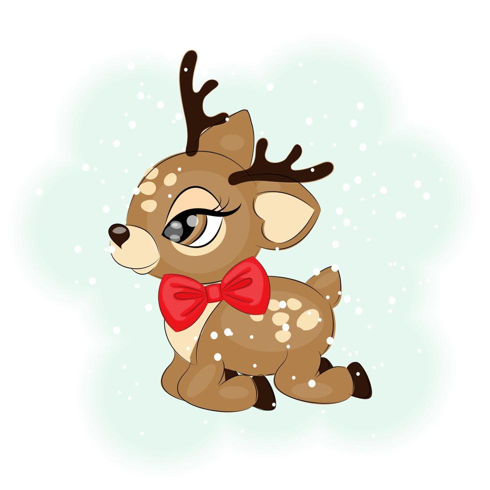 Cute Christmas reindeer with a red bow vector illustration