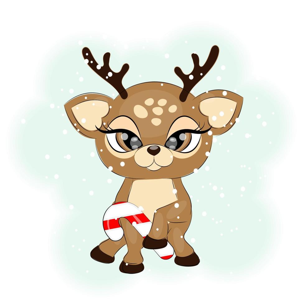 Cute Christmas reindeer with candy vector illustration