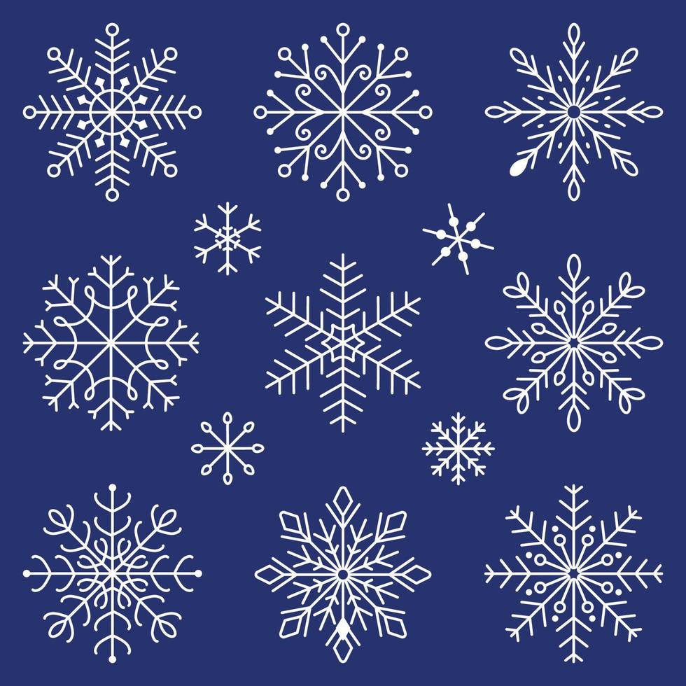 iconos de copos de nieve. conjunto de copos de nieve. fondo para el tema de invierno y navidad. vector