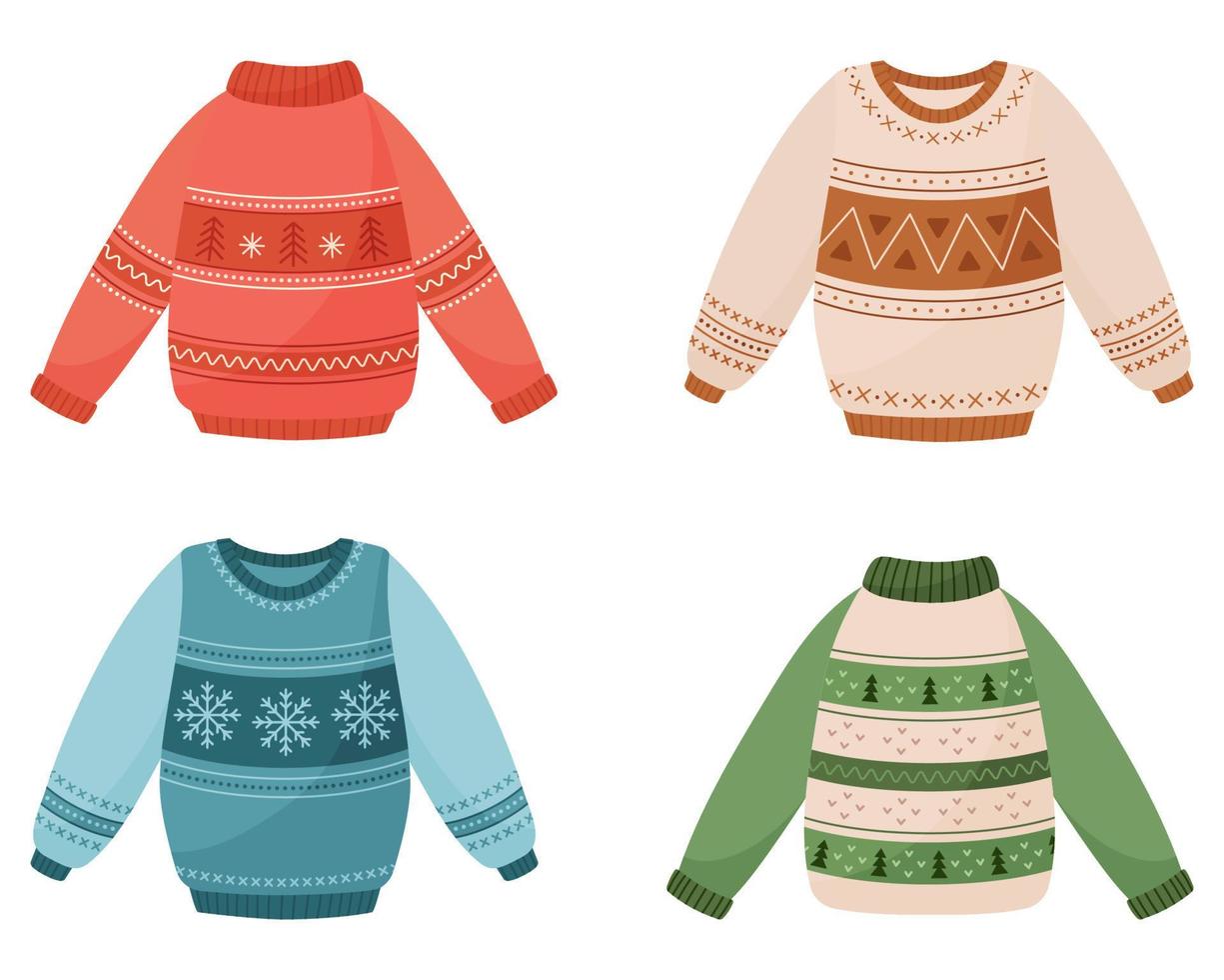 conjunto de acogedores suéteres festivos de navidad y año nuevo. vector