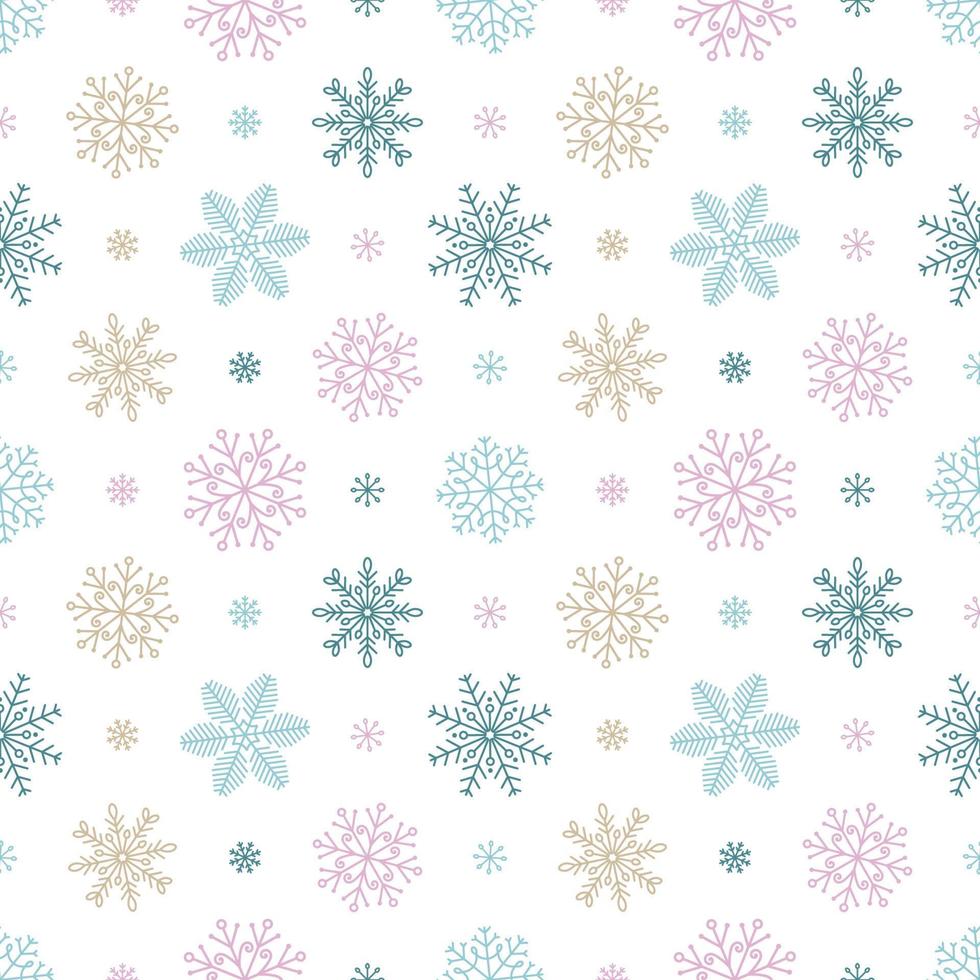 Snowflakes seamless pattern of a variety of snowflakes on a white background. vector