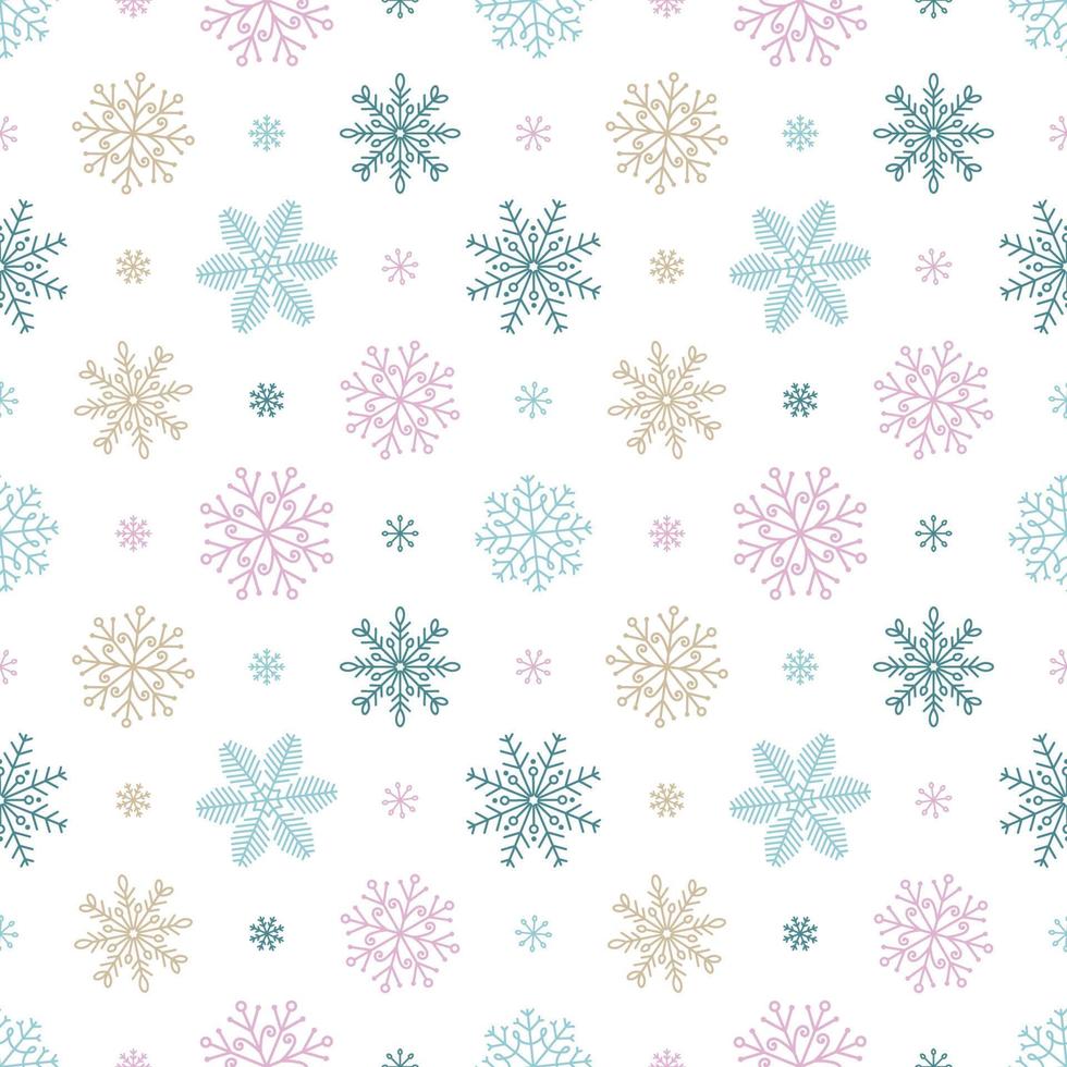 Snowflakes seamless pattern of a variety of snowflakes on a white background. vector