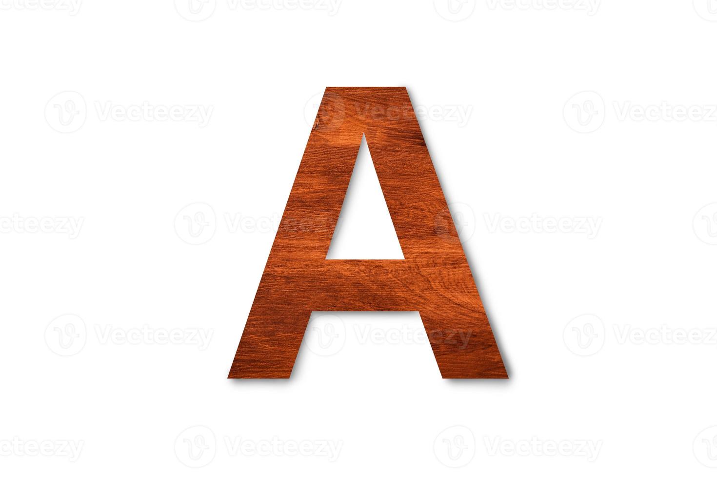 Modern wooden alphabet letter A isolated on white background with clipping path for design photo