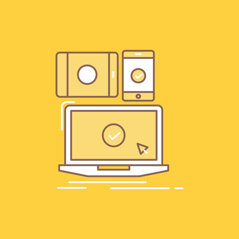 computer. devices. mobile. responsive. technology Flat Line Filled Icon. Beautiful Logo button over yellow background for UI and UX. website or mobile application vector