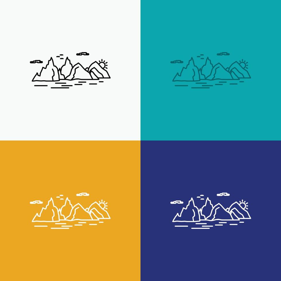 Mountain. hill. landscape. nature. cliff Icon Over Various Background. Line style design. designed for web and app. Eps 10 vector illustration
