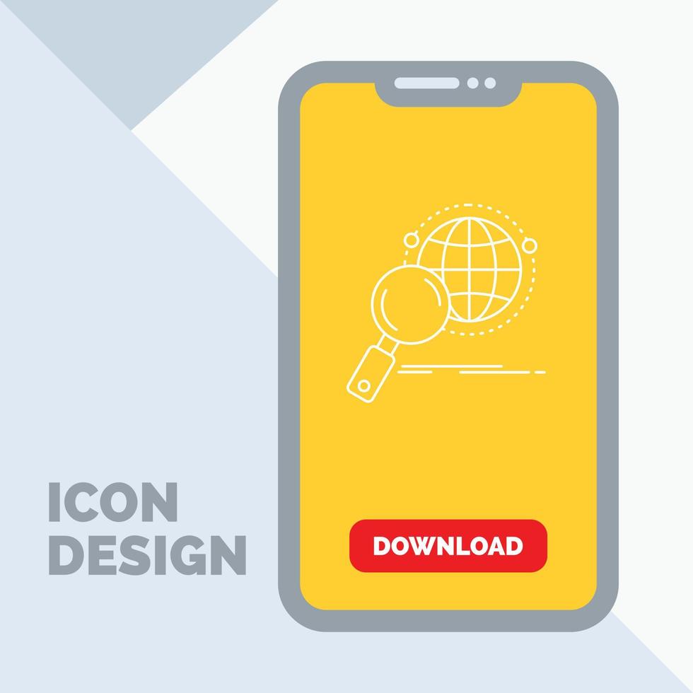 global. globe. magnifier. research. world Line Icon in Mobile for Download Page vector