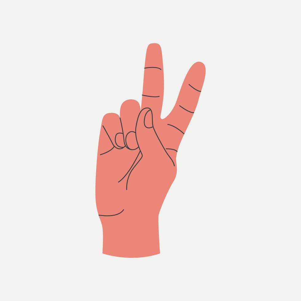 conjunto de gestos manos humanas coloridas contando. dedos expresando los números 2. mostrando los dedos para contar del uno al cinco. votando y señalando, hola cinco, dedo número uno, voto electoral. vector