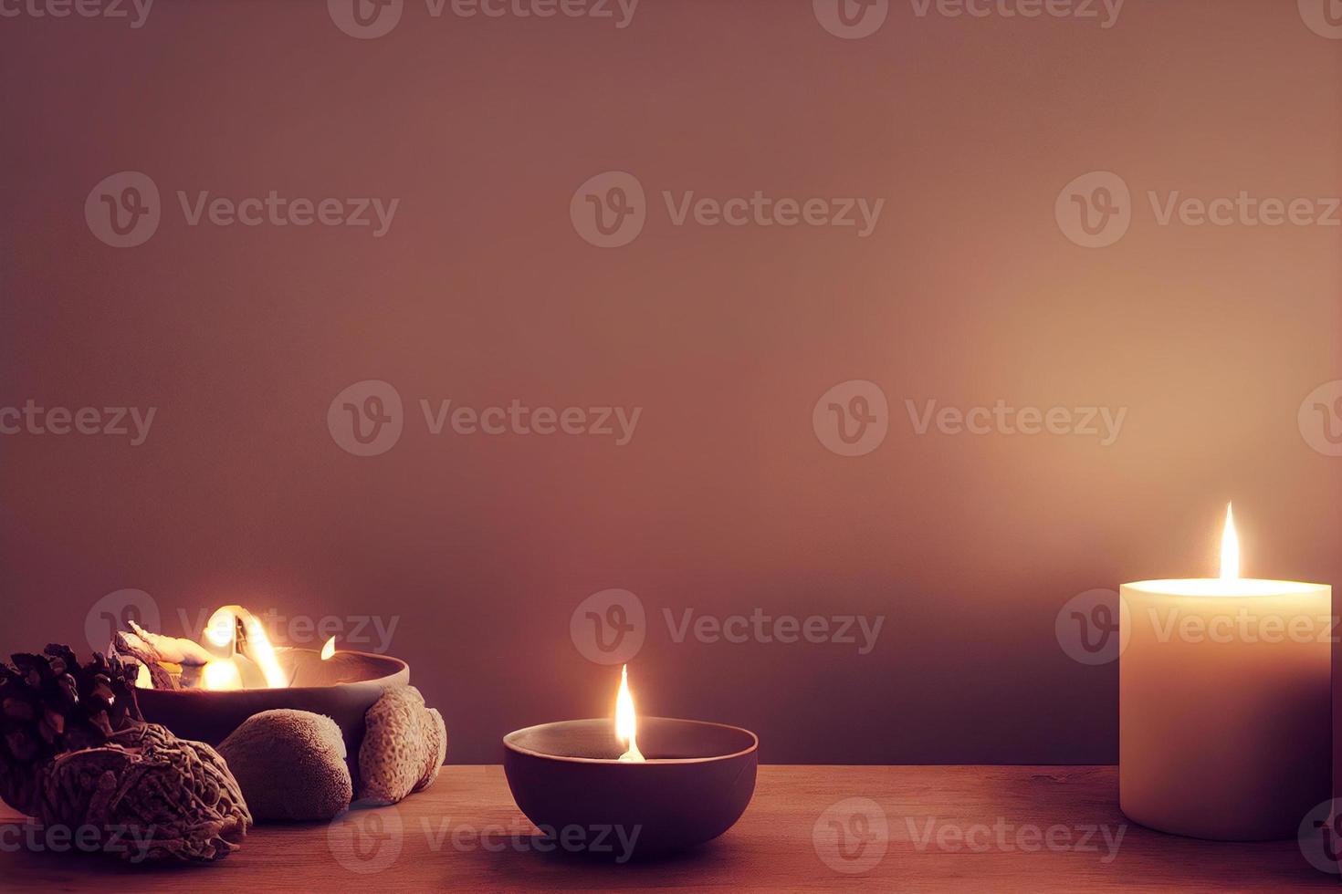 Hygge related imagery of a room with burning candles and a sweeter cozy warmth relaxation photo