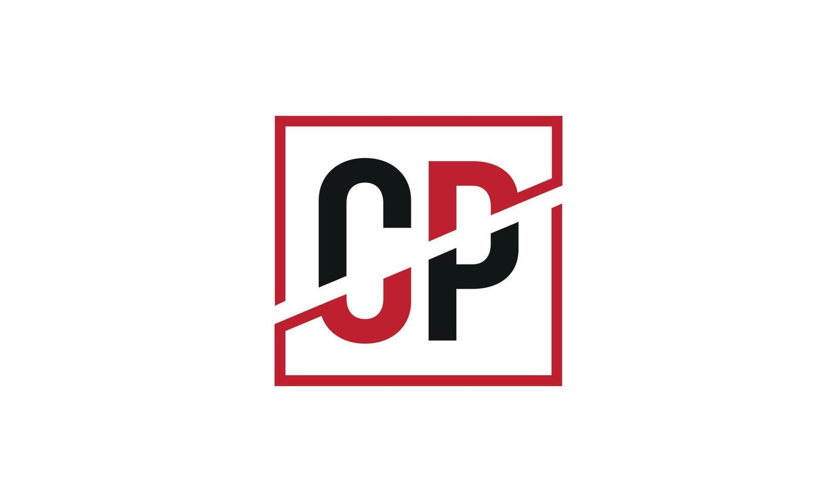 diseño de logotipo cp. diseño inicial del monograma del logotipo de la letra cp en color negro y rojo con forma cuadrada. vector profesional