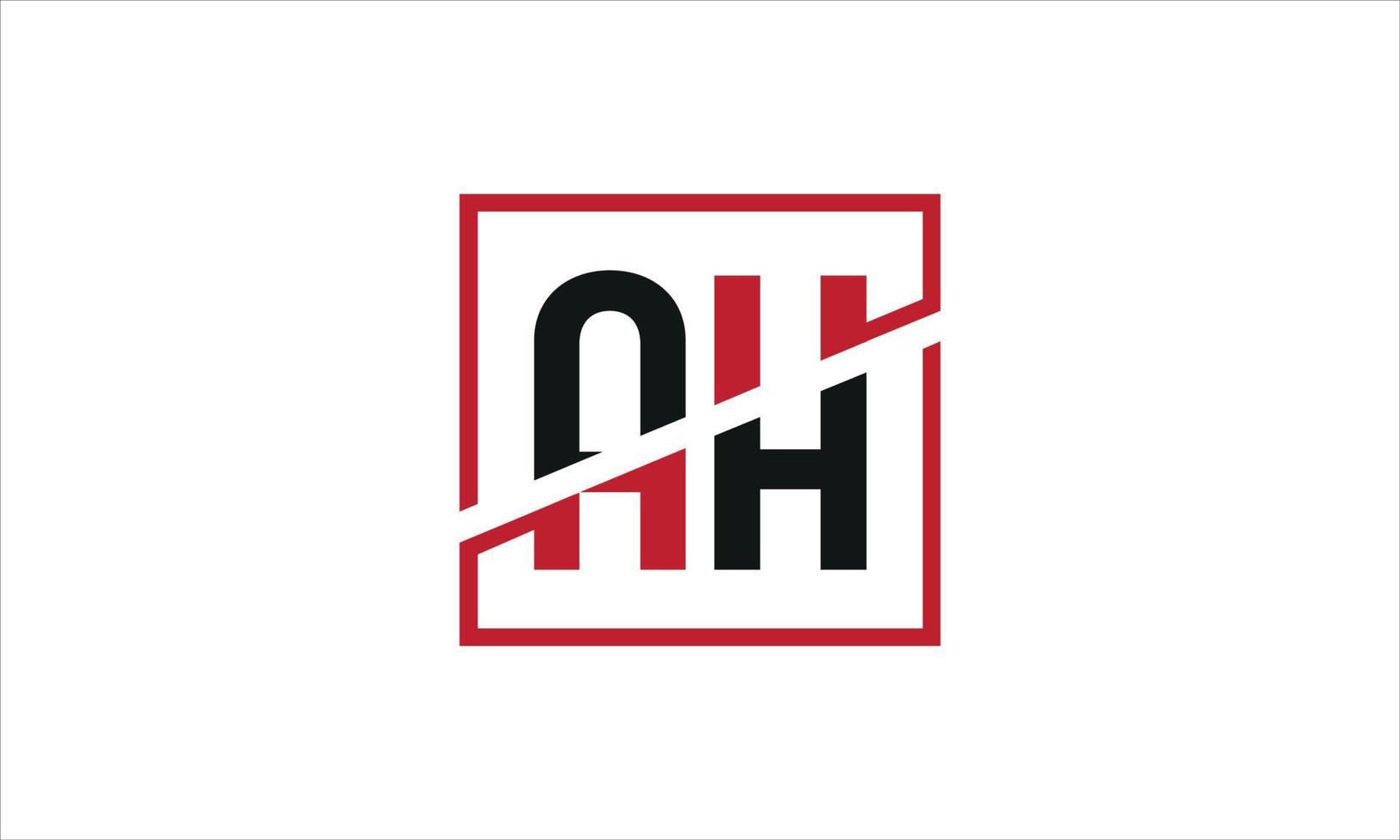 AH logo design. Initial AH letter logo monogram design in black and red color with square shape. Pro vector