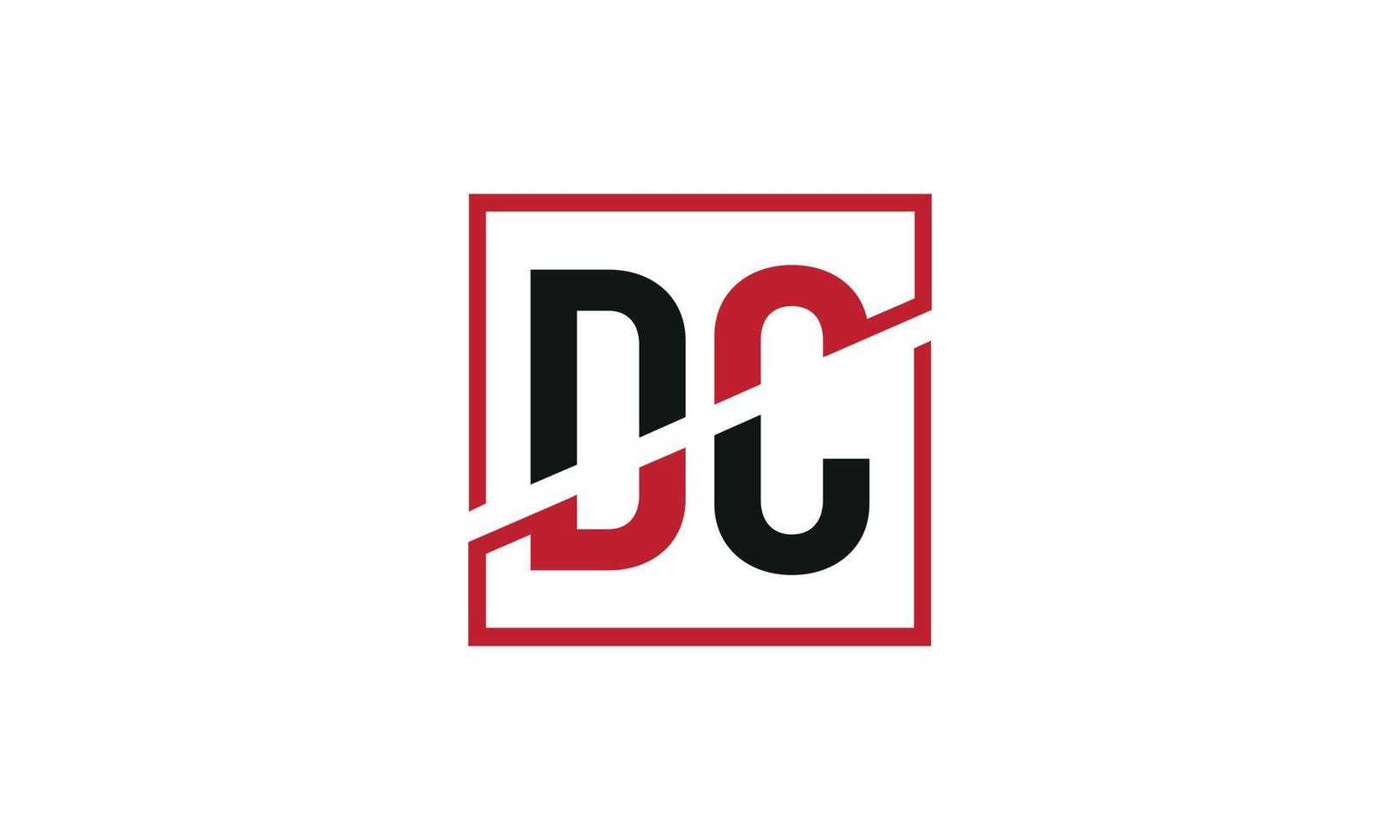 DC logo design. Initial DC letter logo monogram design in black and red color with square shape. Pro vector