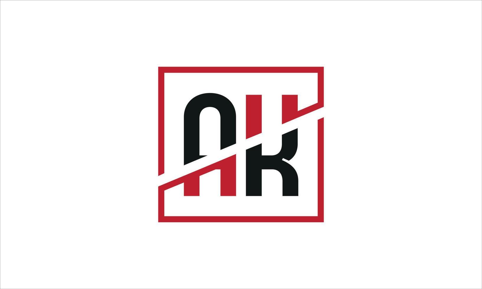 AK logo design. Initial AK letter logo monogram design in black and red color with square shape. Pro vector