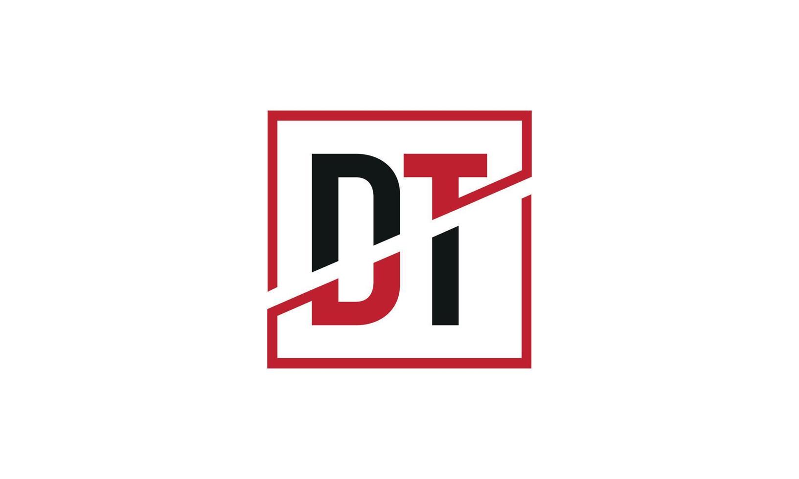 DT logo design. Initial DT letter logo monogram design in black and red color with square shape. Pro vector