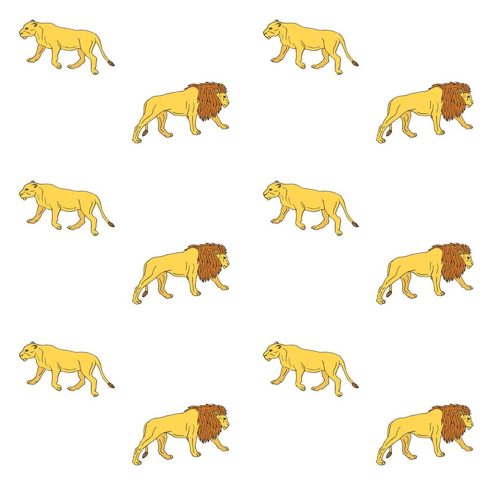 Vector seamless pattern of lion and lioness