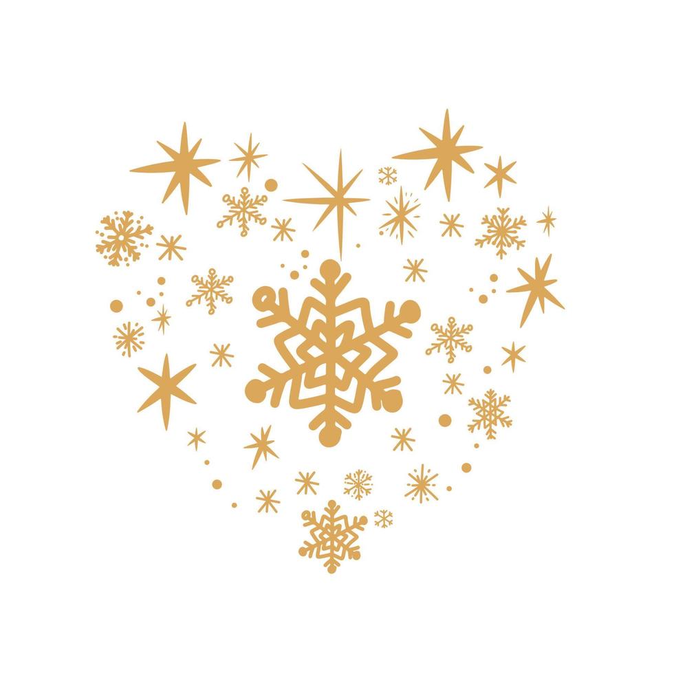Cute heart shape made by snowflakes in doodle vector style.