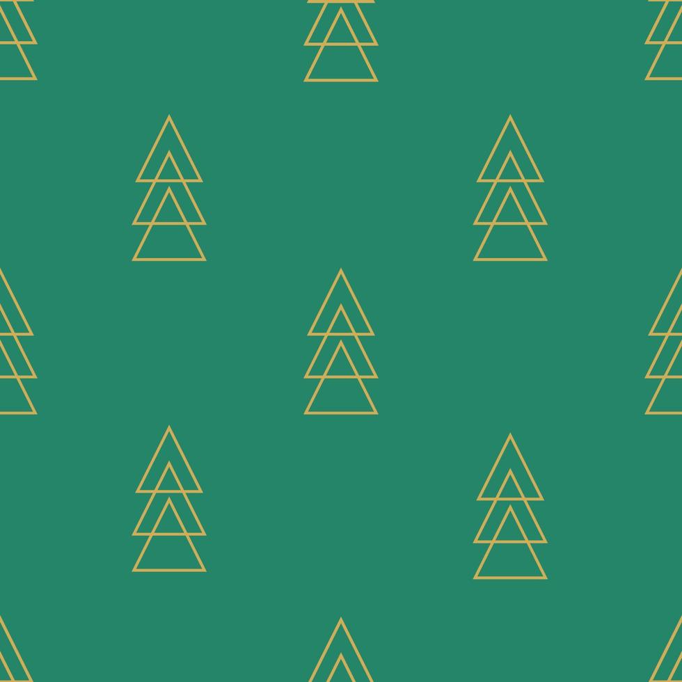 Christmas vector seamless pattern with minimalistic geometric Christmas trees on a dark green background.