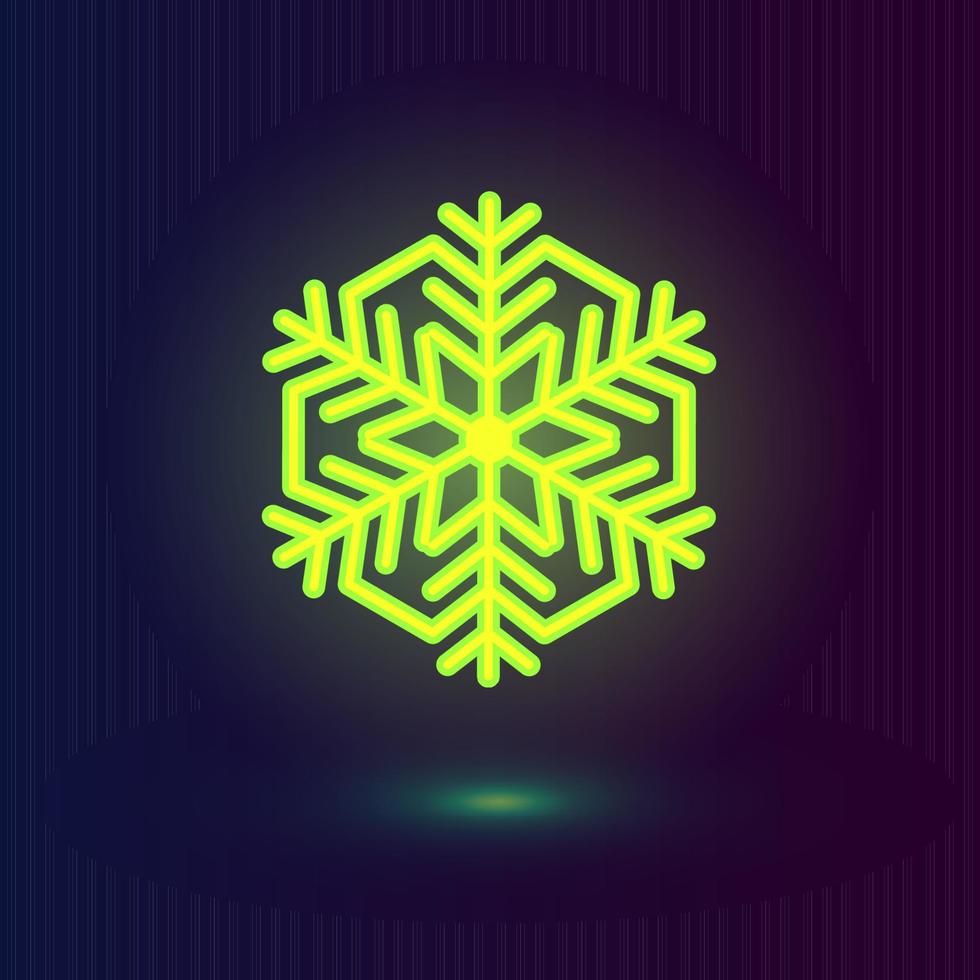 Vector neon green snowflake. Winter icons on dark blue background.