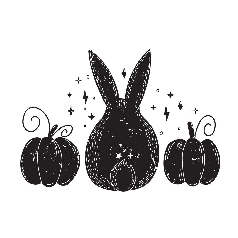 Bunny with pumpkins in Scandinavian style. Magical Hallowween. vector