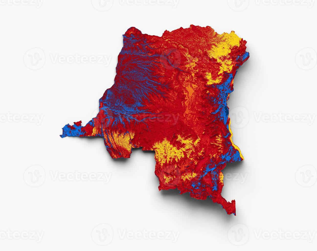 Congo map with the flag Colors Red and yellow Shaded relief map 3d illustration photo
