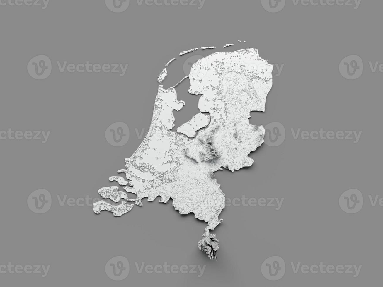 Netherlands Map Flag Shaded relief Color Height map on white Background 3d illustration photo