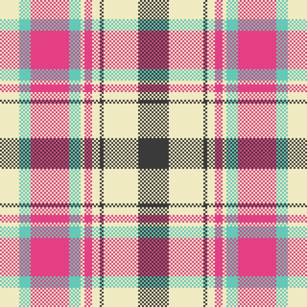 Pixel background vector design. Modern seamless pattern plaid. Square texture fabric. Tartan scottish textile. Beauty color madras ornament.