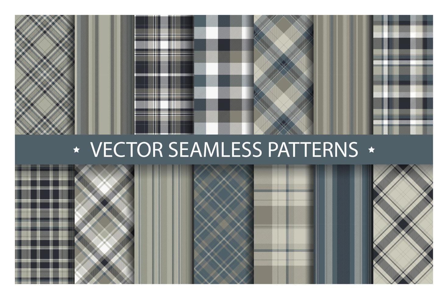 Set plaid pattern seamless. Tartan patterns fabric texture. Checkered geometric vector background. Scottish stripe blanket backdrop