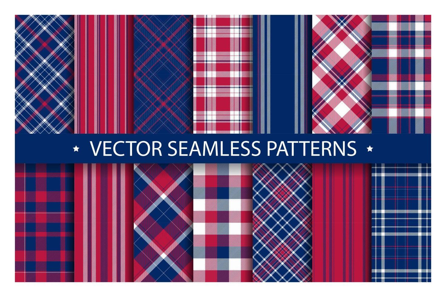 Set plaid pattern seamless. Tartan patterns fabric texture. Checkered geometric vector background. Scottish stripe blanket backdrop