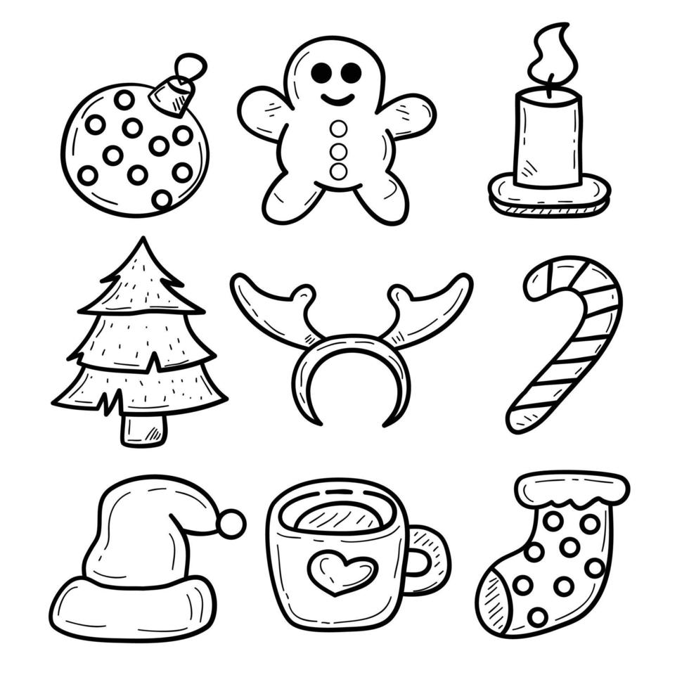 christmas elements collection set vector hand draw style coloring book