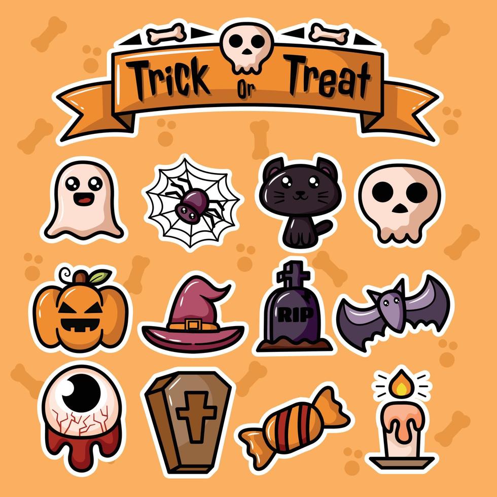 halloween elements collection set vector hand draw style