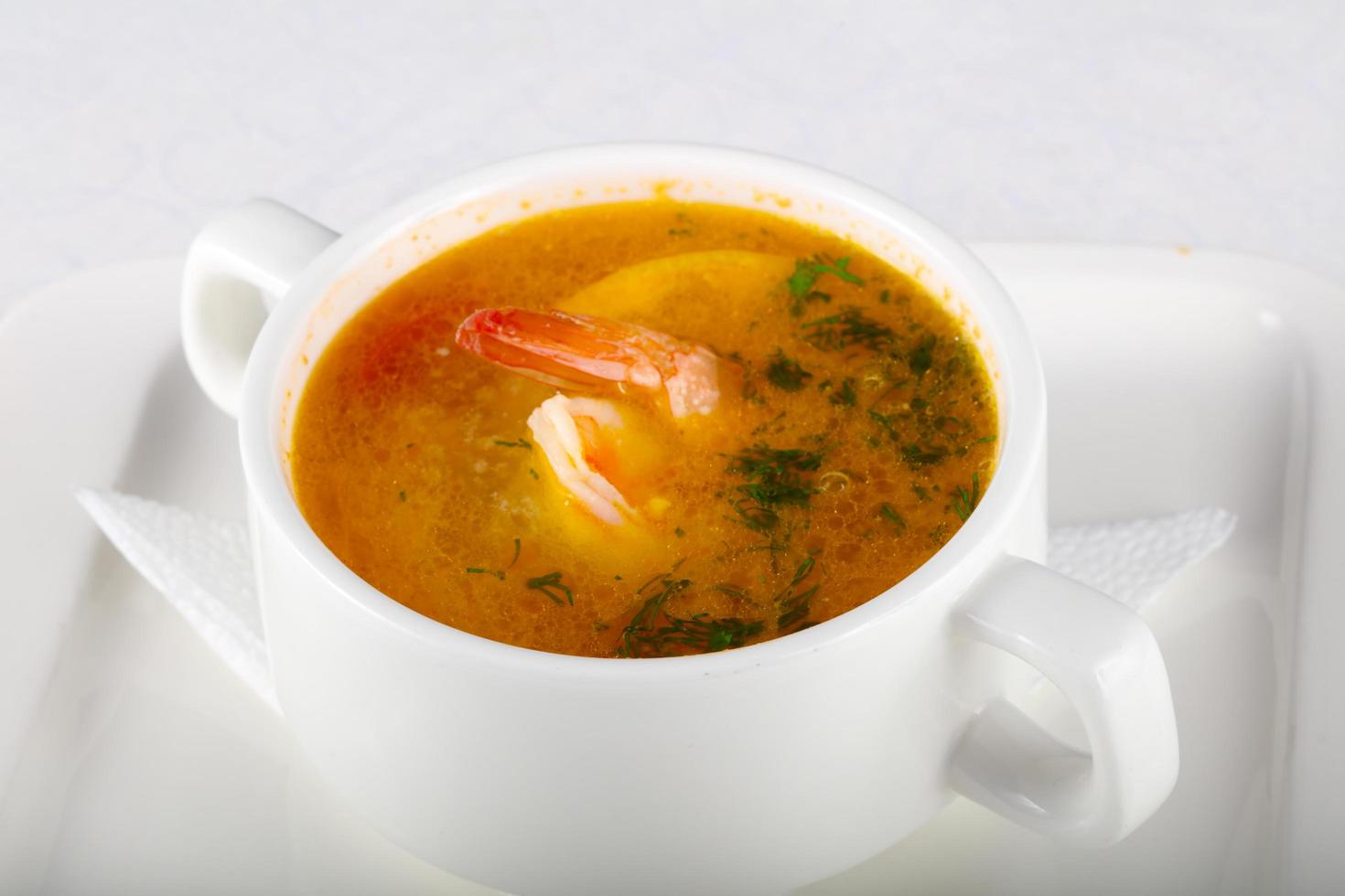 Prawn soup dish view photo