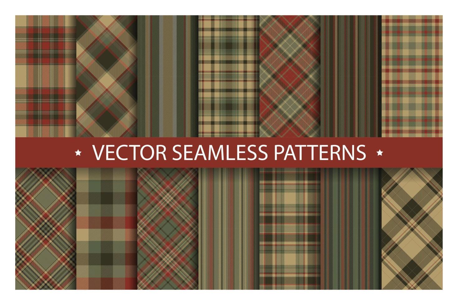 Set plaid pattern seamless. Tartan patterns fabric texture. Checkered geometric vector background. Scottish stripe blanket backdrop