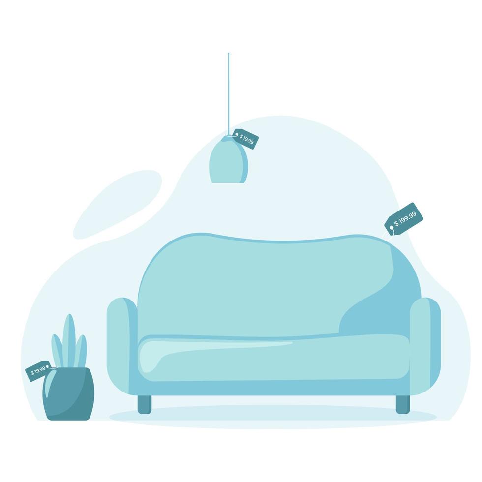 Furniture store sale with sofa and lamp.Banner template. Shopping sofa