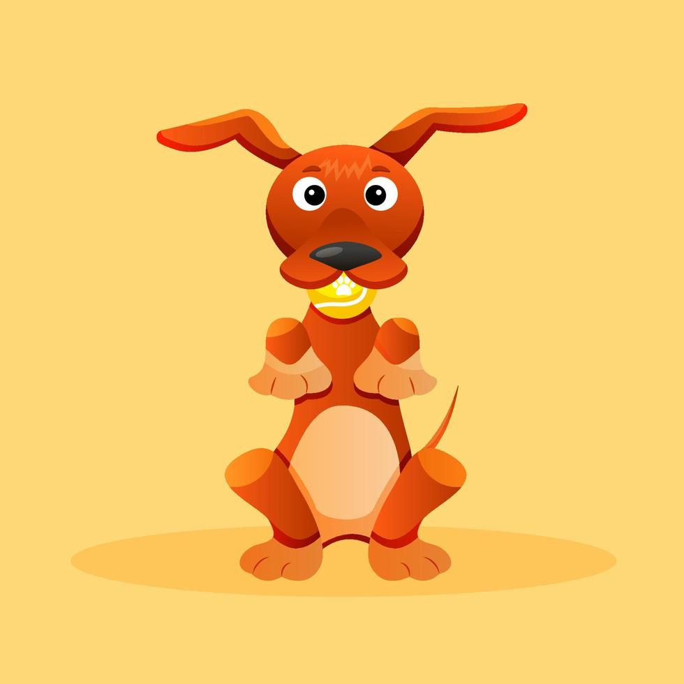 Dachshund brown cartoon dog. Cute dog character sitting and holding ball. Design for prints, textile, online shops, web, landing vector