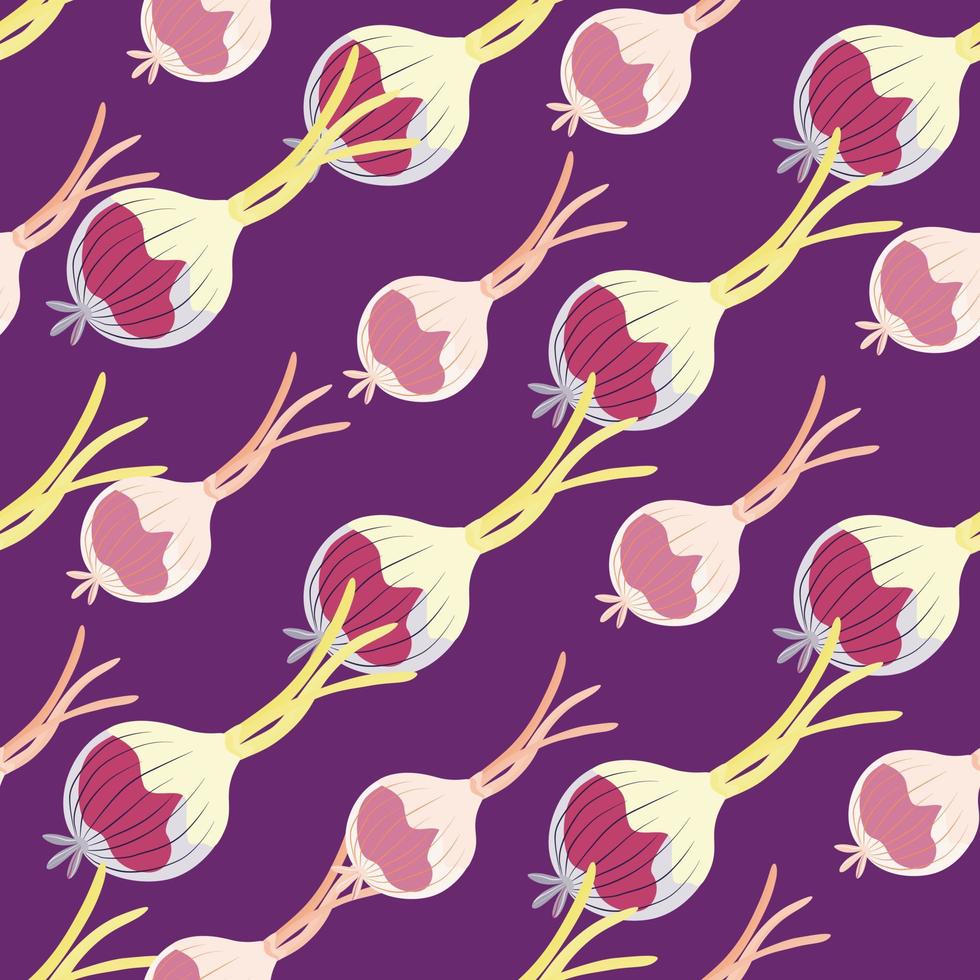 Hand drawn onion bulb seamless pattern. Onion in doodle style endless wallpaper vector