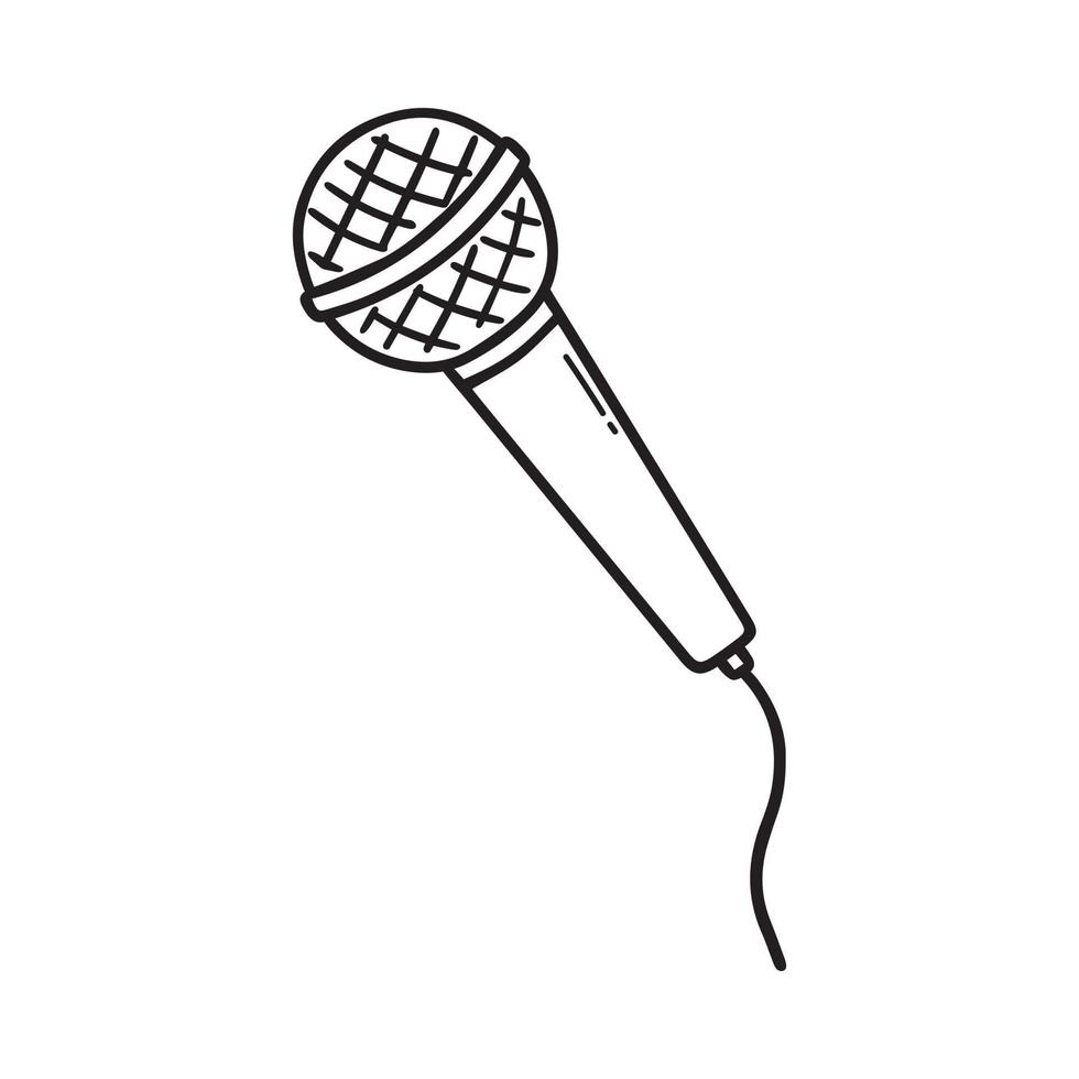 Microphone in doodle style. Hand drawn vector illustration isolated on white background.