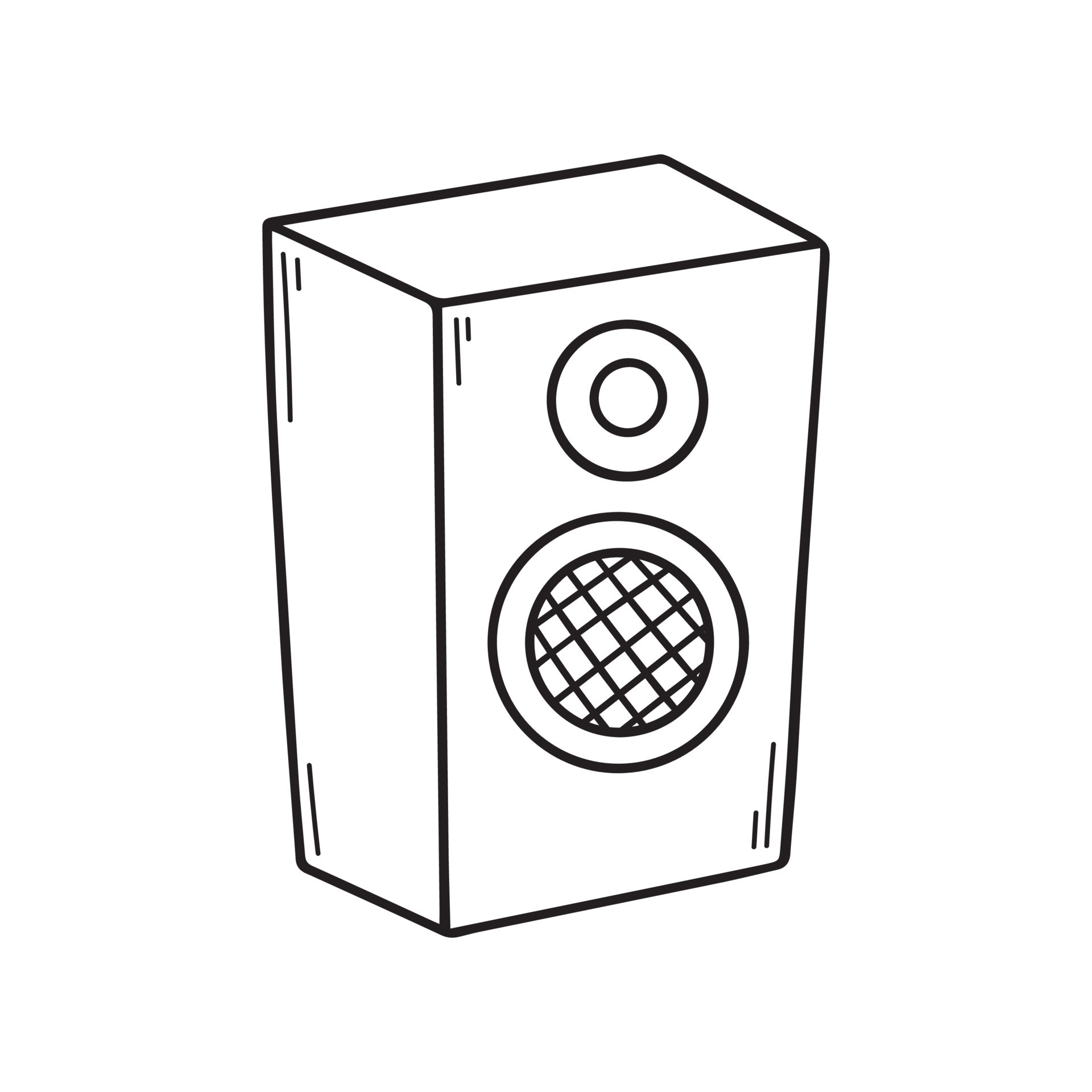 Hand drawn Musical column doodle. Sound speaker in sketch style. Vector