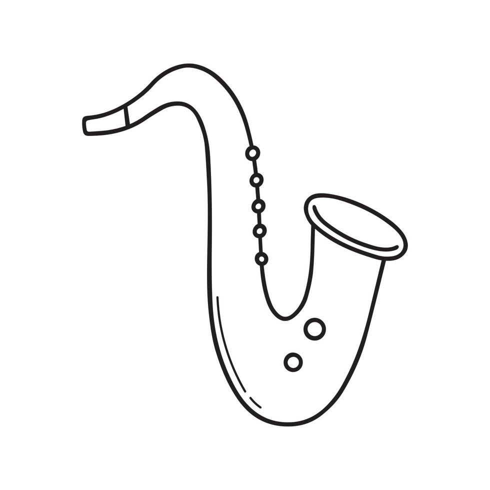 Hand drawn saxophone doodle. Musical instrument in sketch style. Vector illustration isolated on white background