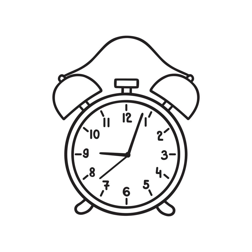 icono de garabato de despertador dibujado a mano. reloj de alarma retro en estilo boceto. ilustración vectorial aislado sobre fondo blanco. vector