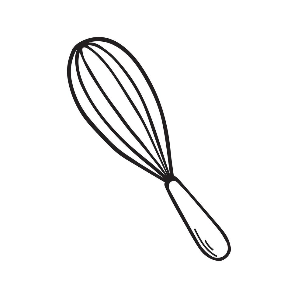 Hand drawn wire whisk doodle. Kitchen appliance in sketch style. Vector